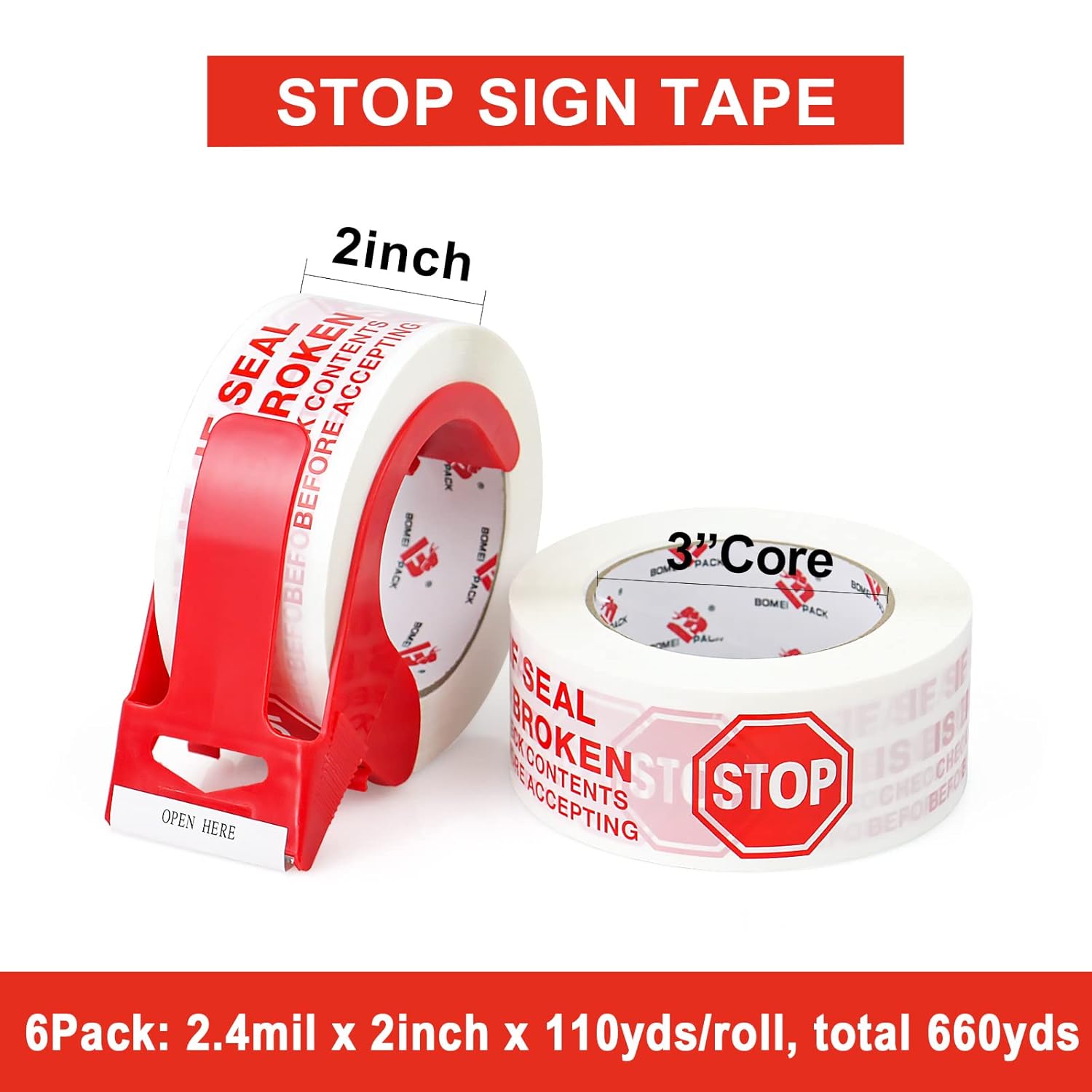 Stop Sign Sealing Tape with Dispenser 2 Inch x 110 Yards