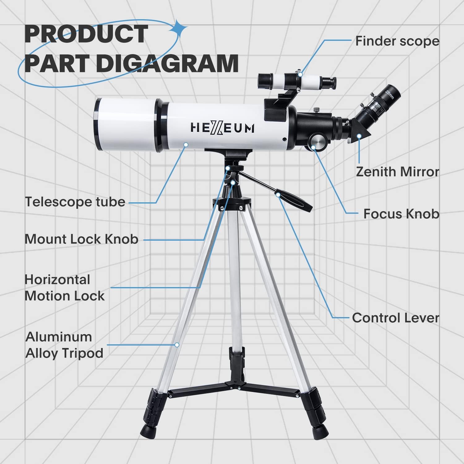 HEXEUM 80mm Aperture Telescope with AZ Mount and Phone Adapter