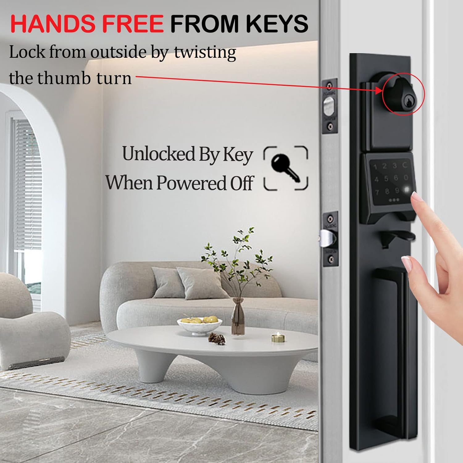 Smart Keypad Deadbolt Handleset in Matte Black for Double Doors