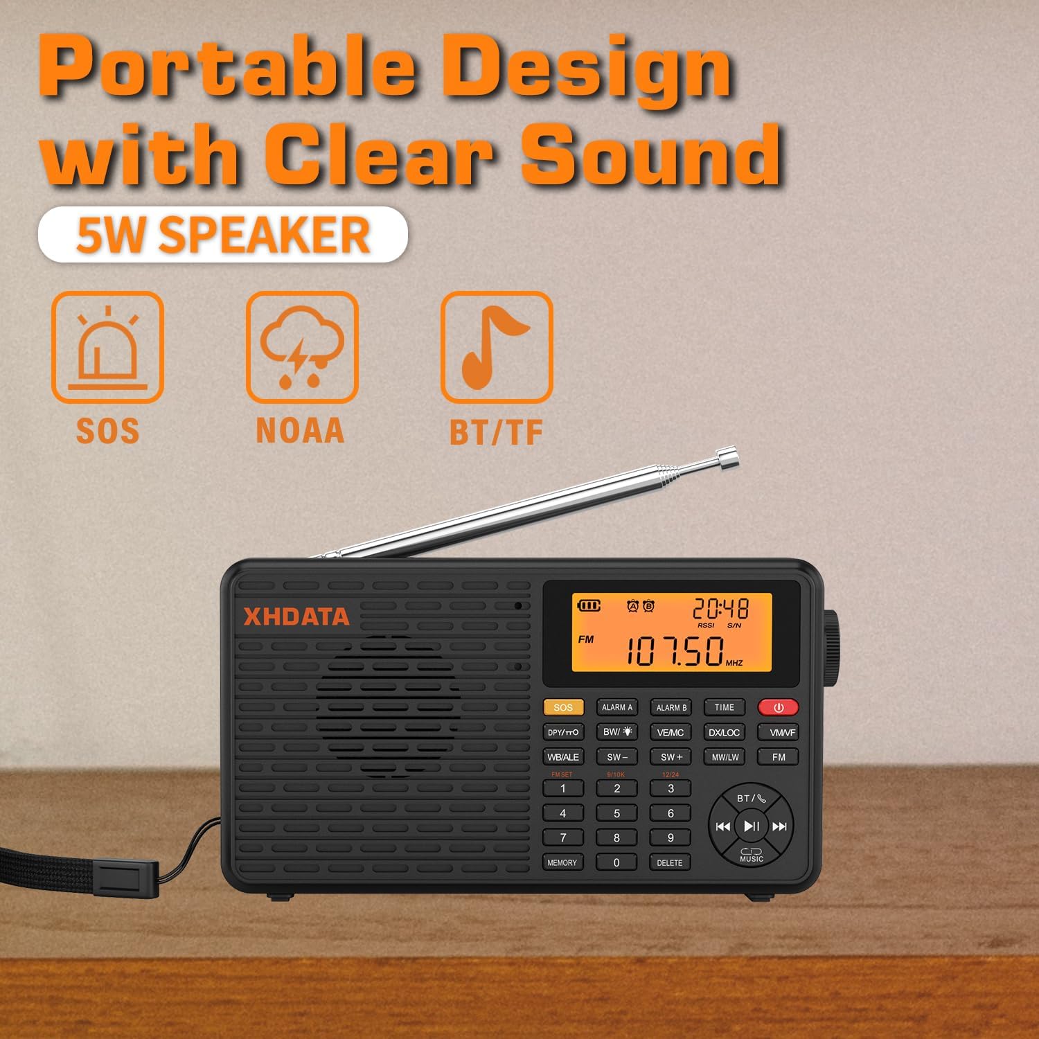 XHDATA D109WB Weather Radio with NOAA Alert and Bluetooth Speaker