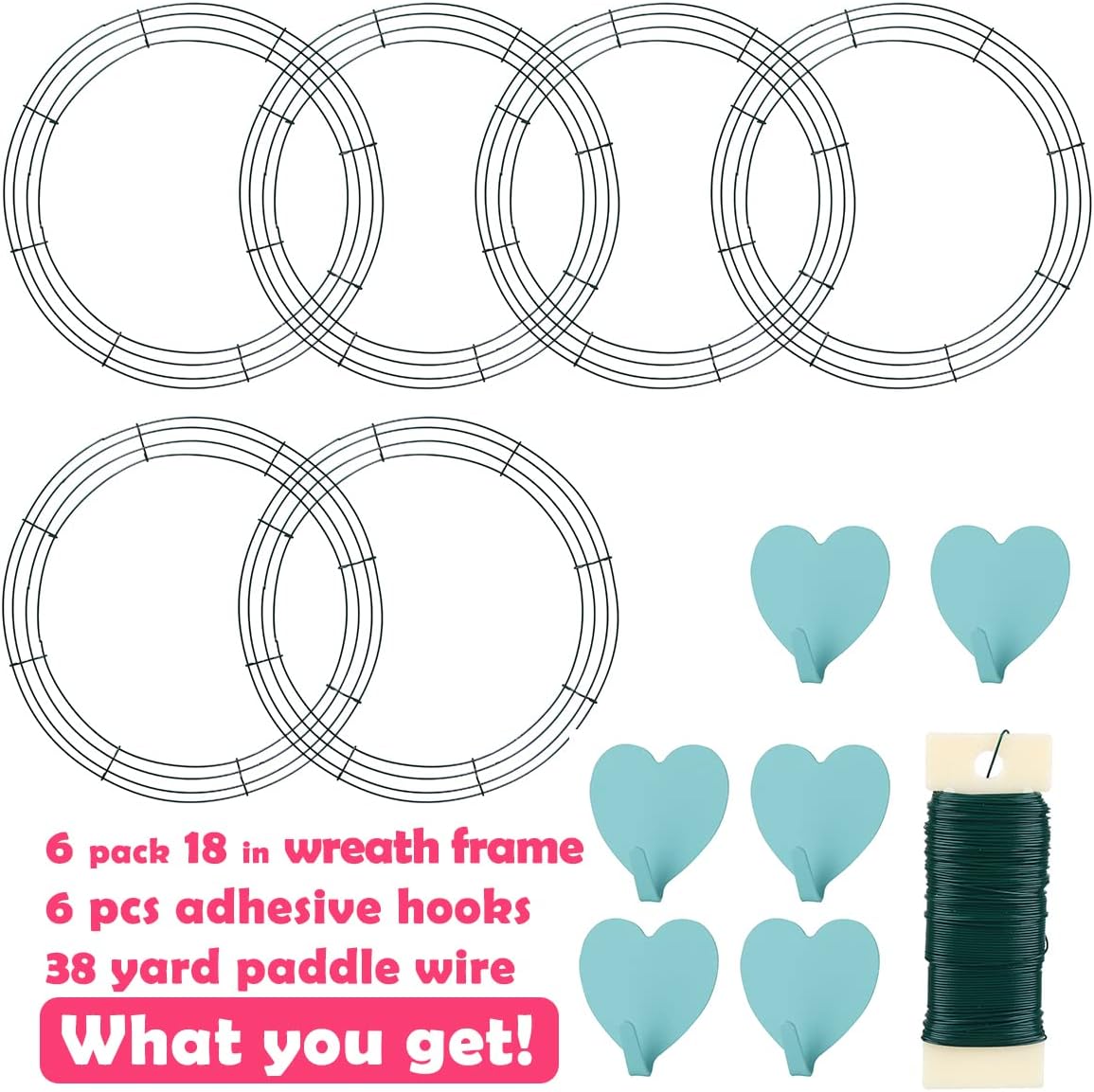 6 Pack Wire Wreath Frame with Hooks and Paddle Wire