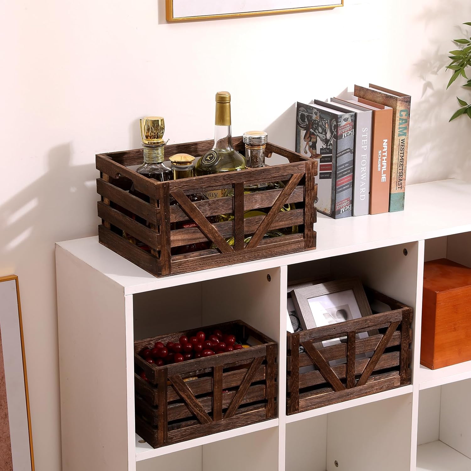 Set of 3 Nested Wooden Storage Crates with Handles
