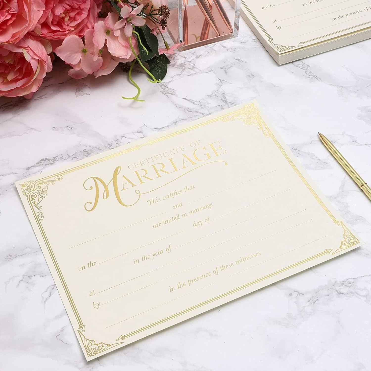48 Pack Wedding Certificates with Gold Foil Edges