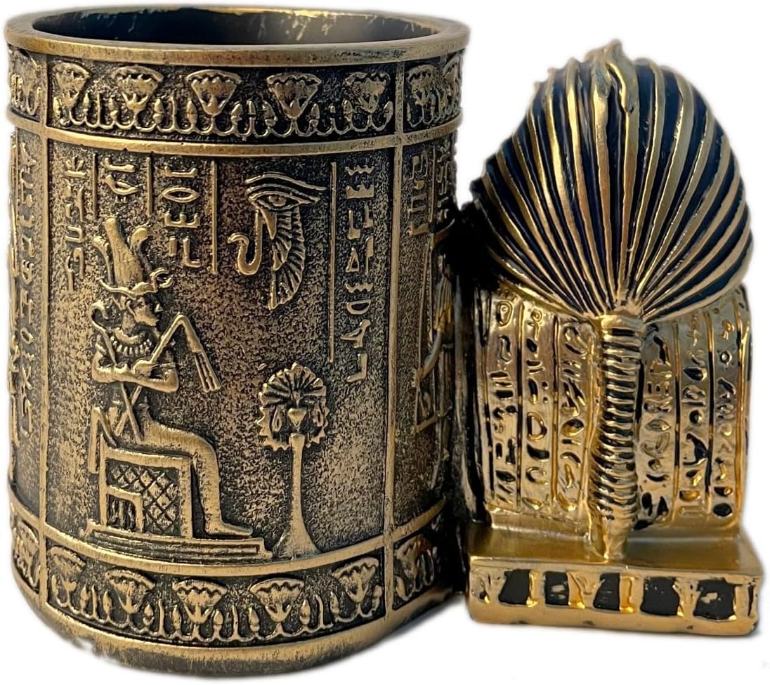Ancient Egyptian Pencil Holder with Pharaoh and Isis