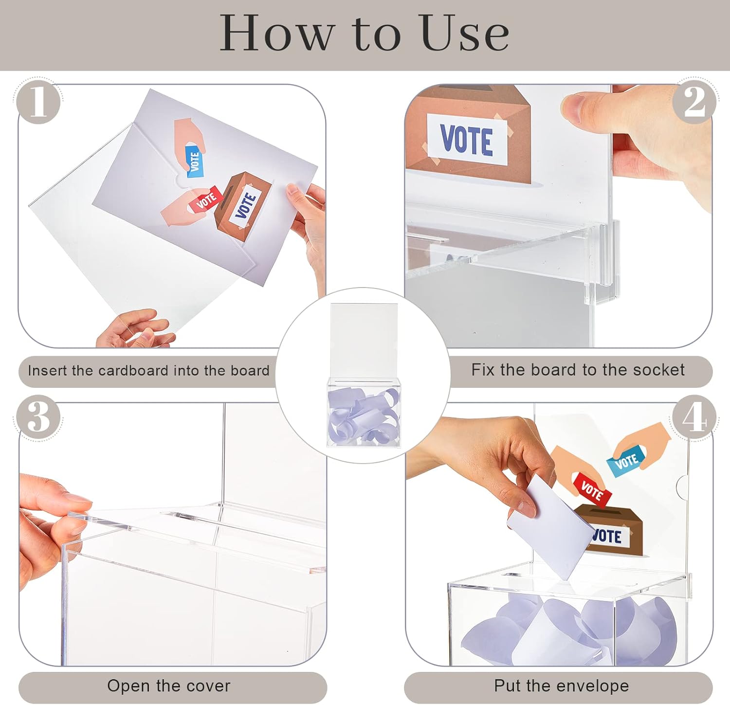 Bucherry 3 Pcs Acrylic Donation Box with Slot and Sign