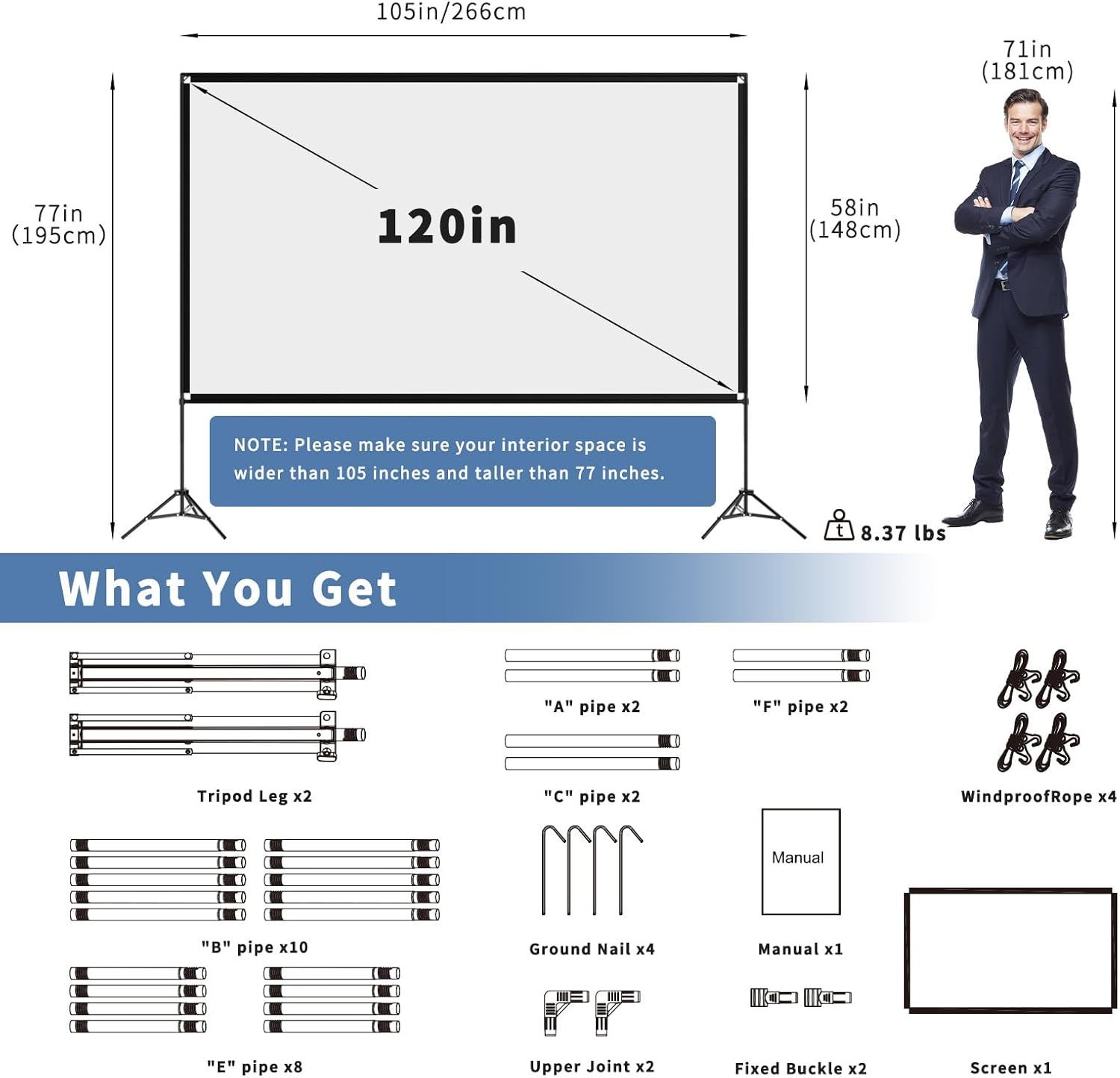 VISULAPEX 120 Inch Projector Screen with Stand