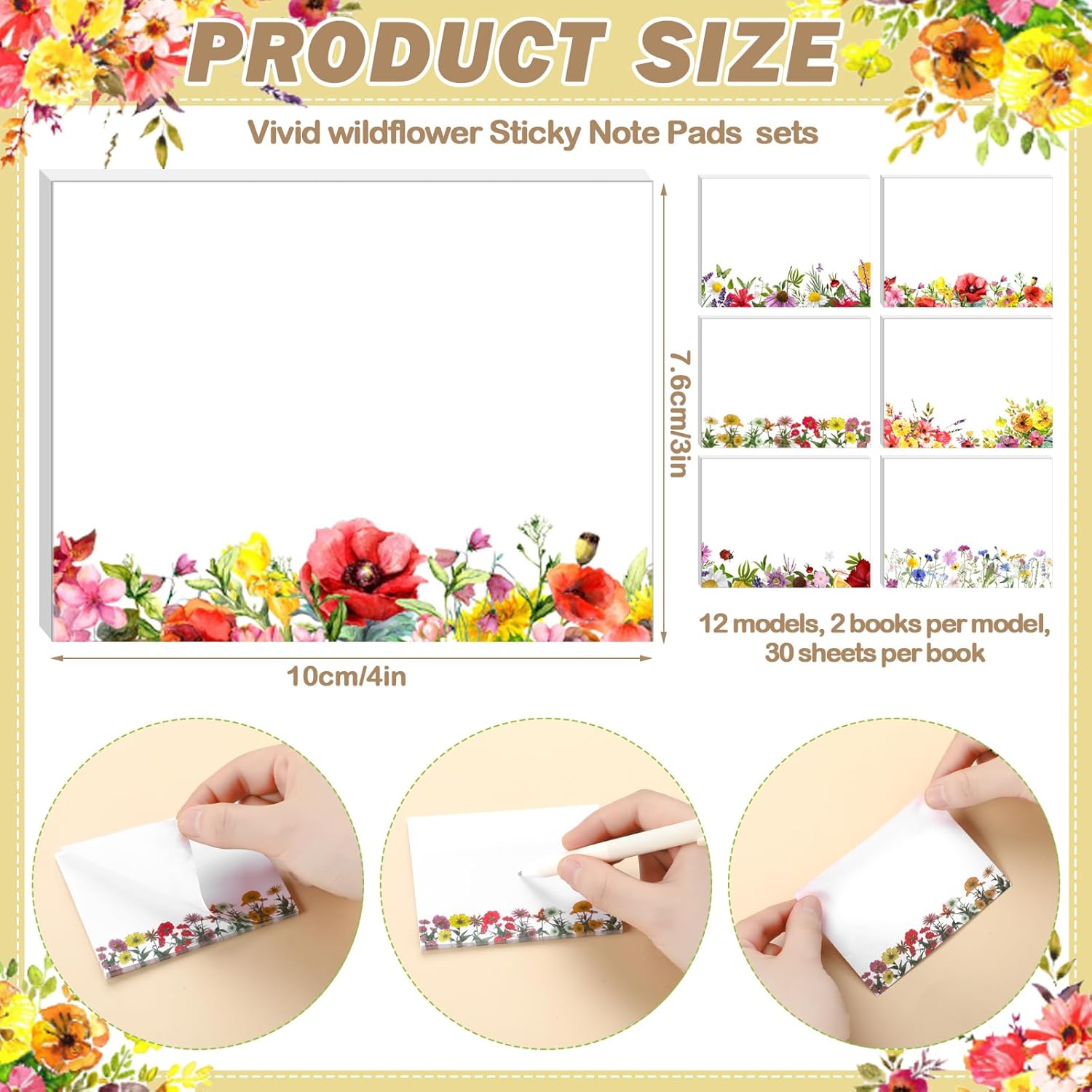Janlaugh 12 Pads Wildflower Sticky Notes for Journaling and Gift Giving