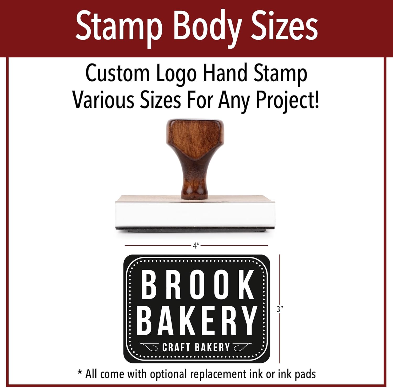 Personalized Rubber Hand Stamp with Wood Handle
