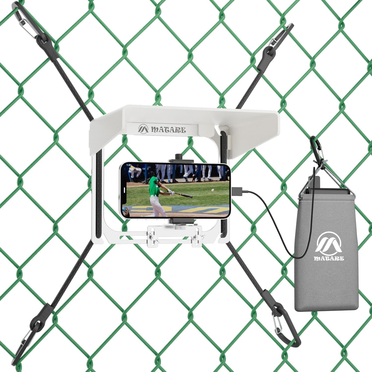 Cell Phone Fence Mount with Shade and Power Bank Bag