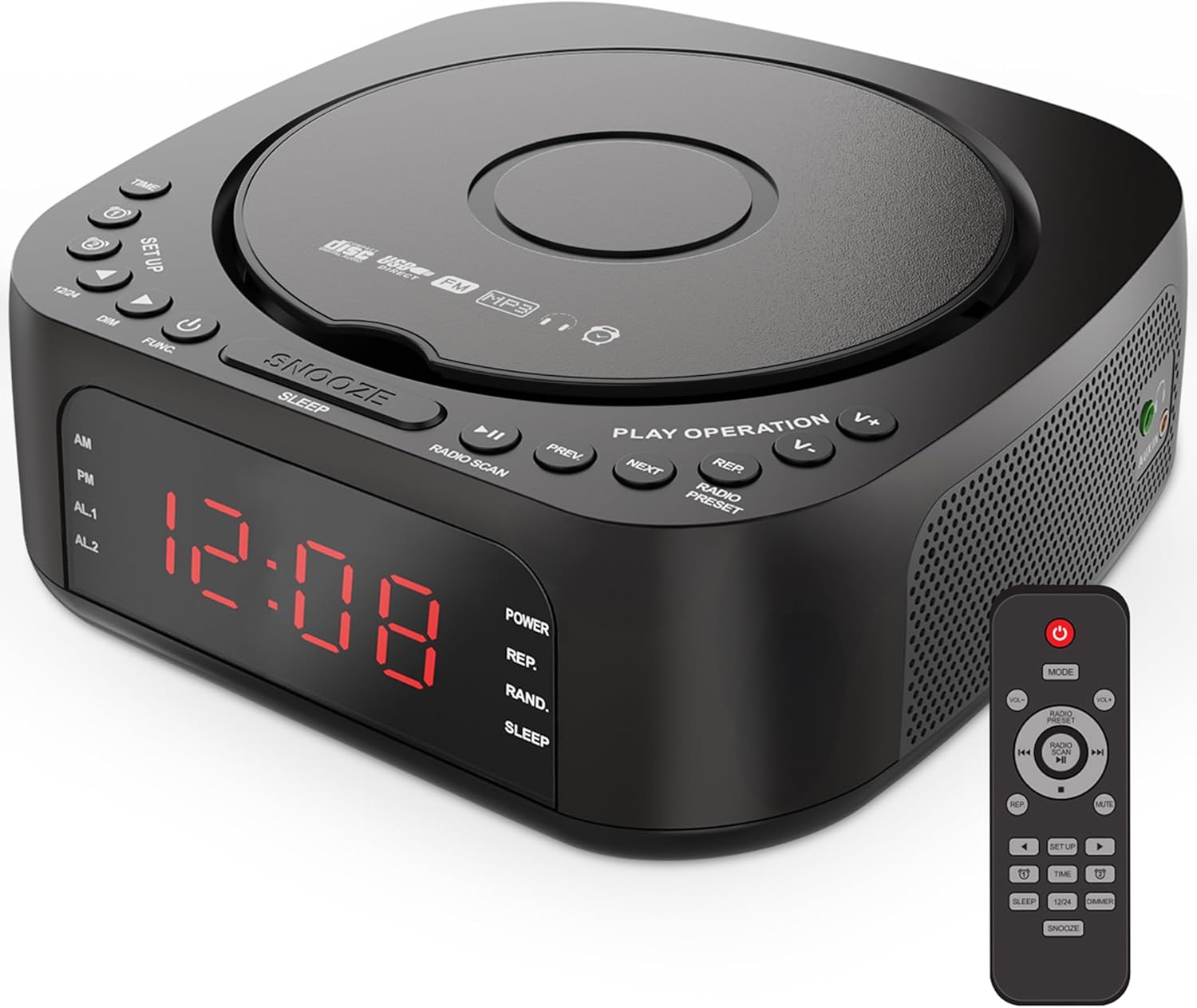 CD Player Alarm Clock with Remote and Bluetooth