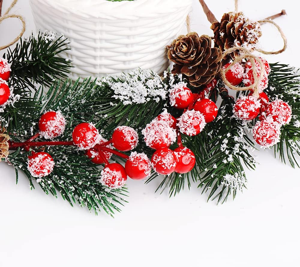 FUTERLY 10 Pcs Red Berries Pine Cones for Crafts