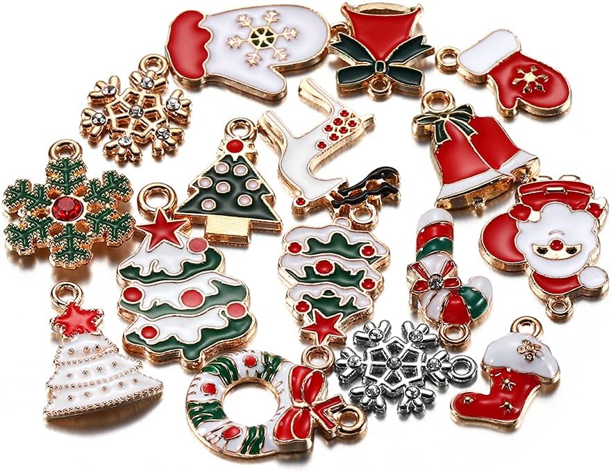 20pcs Christmas Charms Pendants Enamel Bracelet DIY Decor