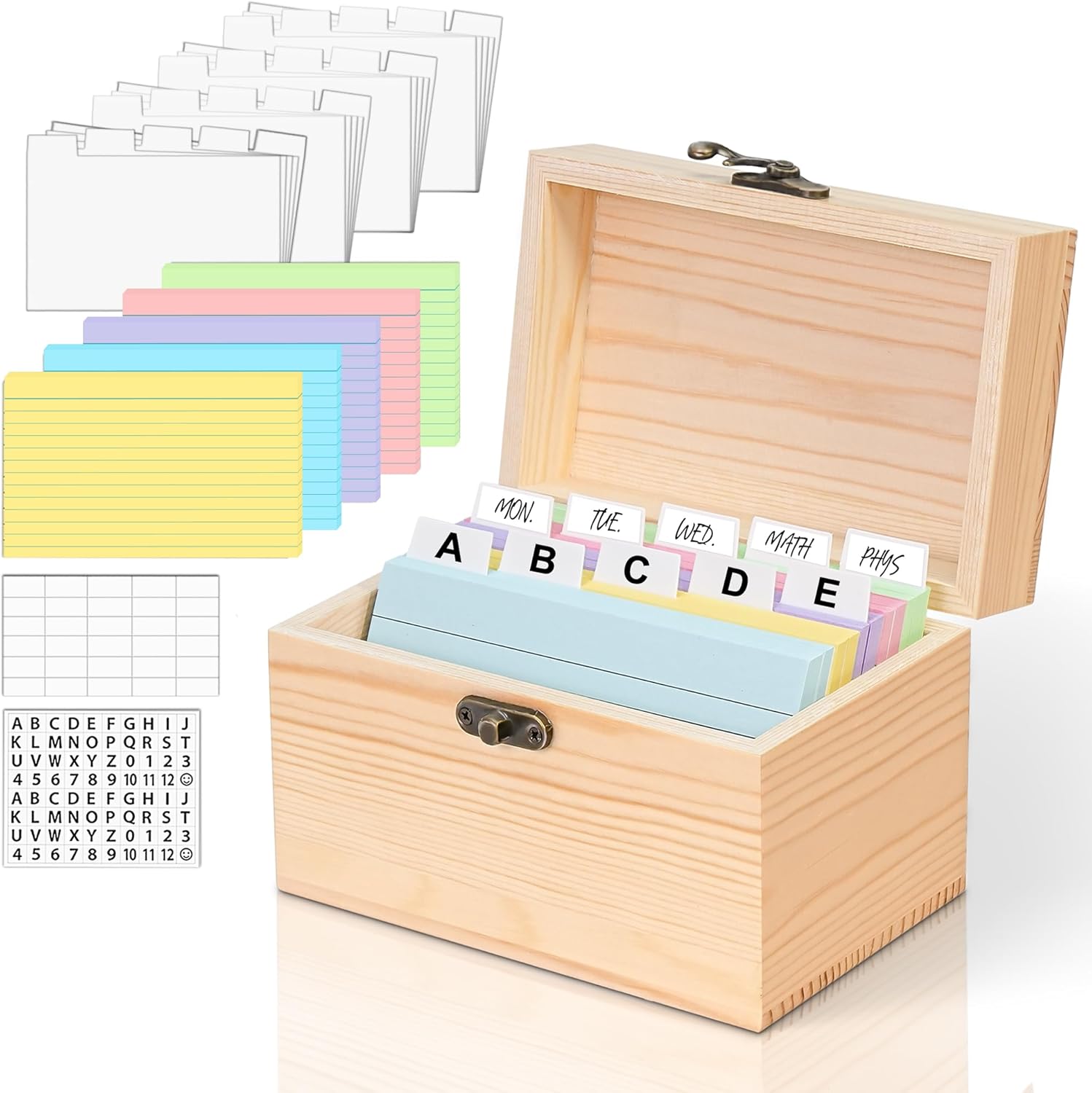MOBYKE Index Card Holder 3x5 Inch 100 Pcs Wooden Organizer