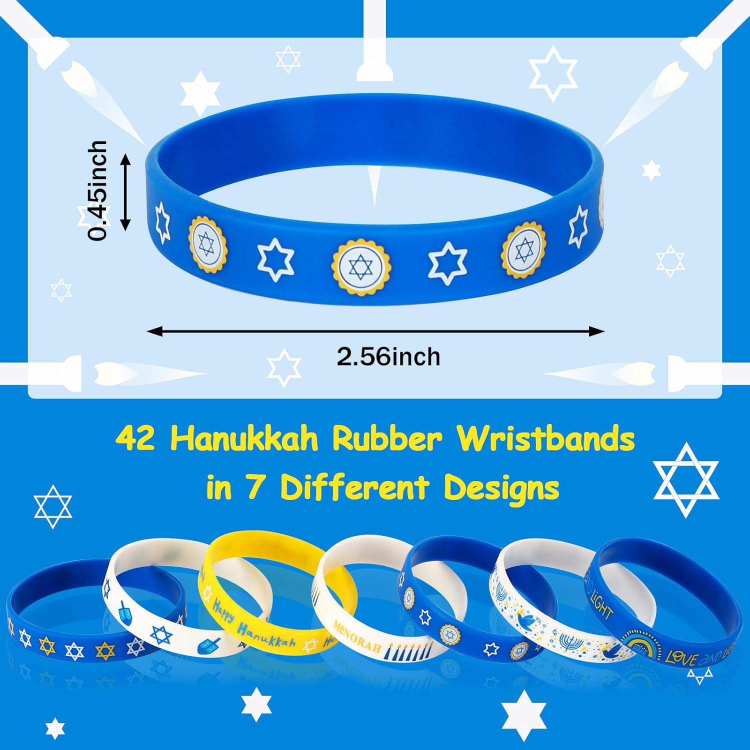 JUNEBRUSHS Hanukkah Silicone Wristbands 42Pcs Set
