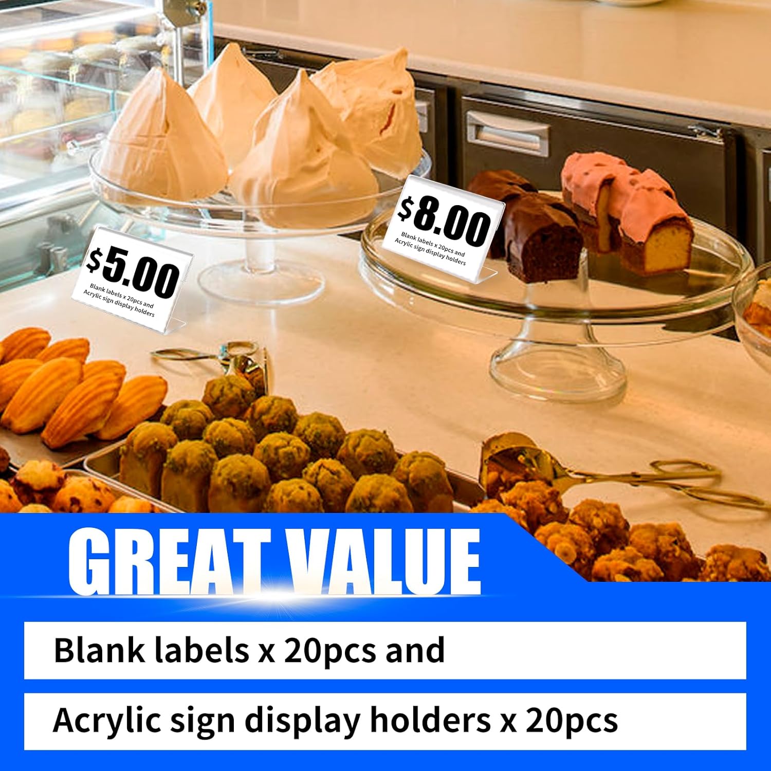 20 Pcs L-Shape Clear Card Display Stands with Blank Labels