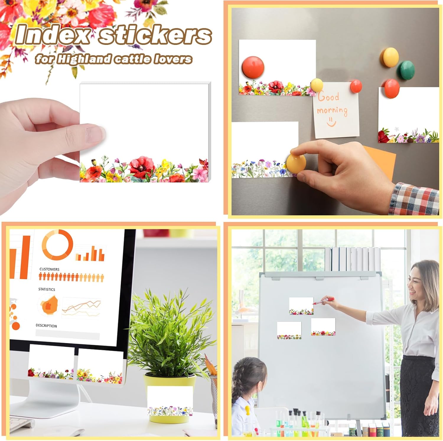 Janlaugh 12 Pads Wildflower Sticky Notes for Journaling and Gift Giving