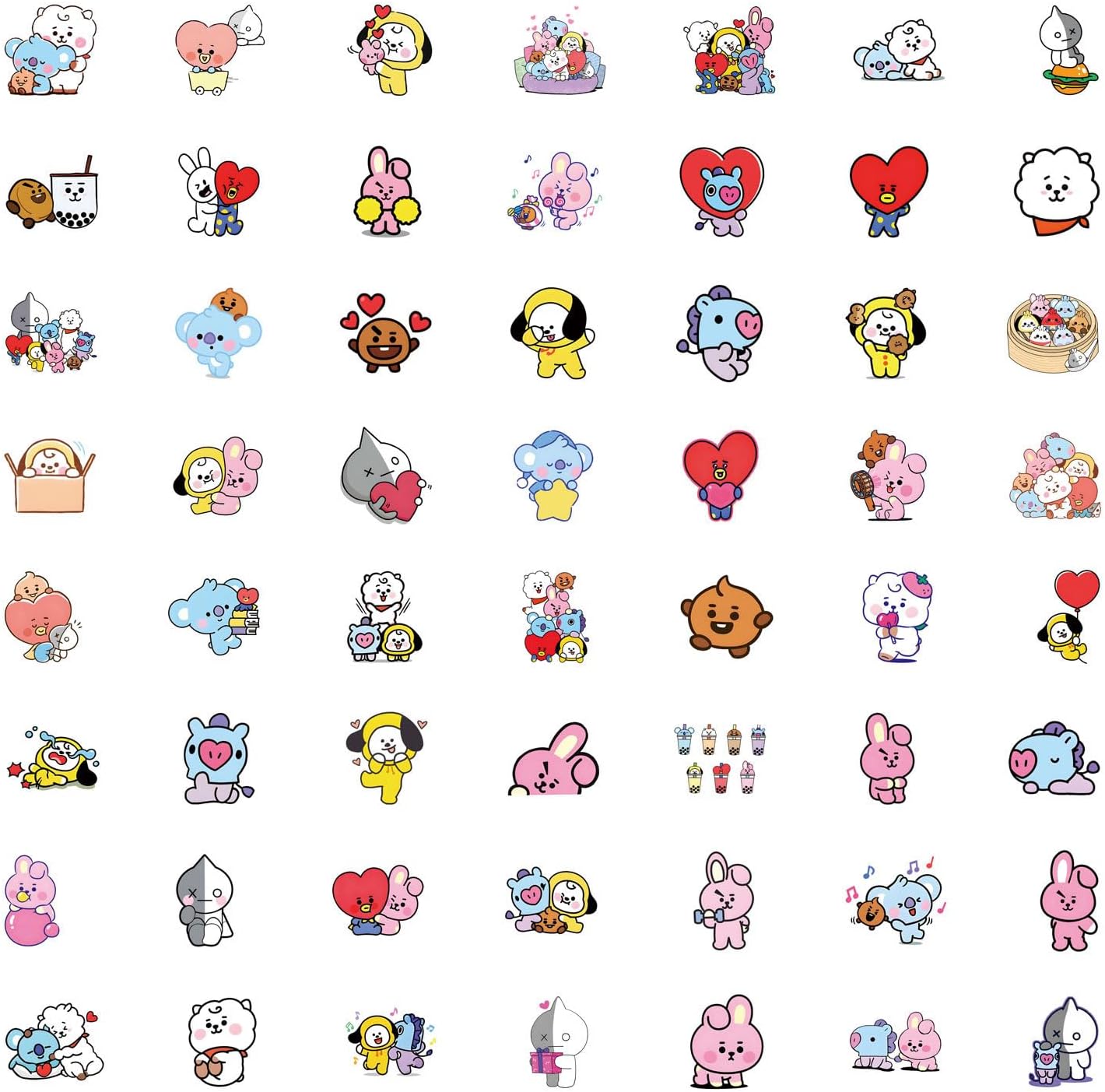 55pcs Cartoon BTS Vinyl Waterproof Stickers for Laptop and More