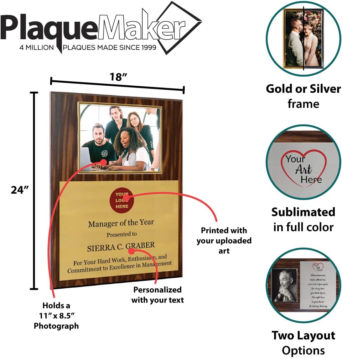 Personalized Photo Plaque with Silver or Gold Frame