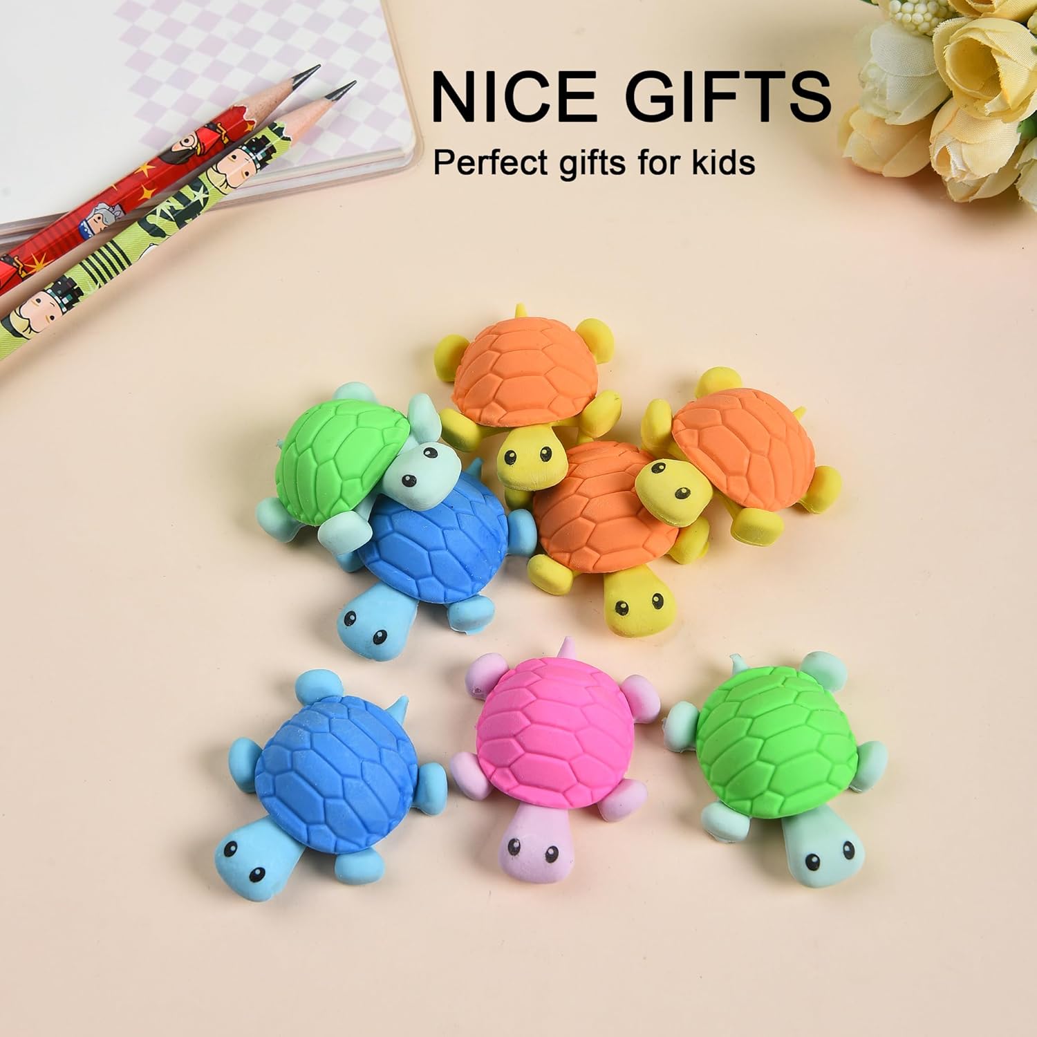 16 Pcs Cute Turtle Pencil Erasers for Kids