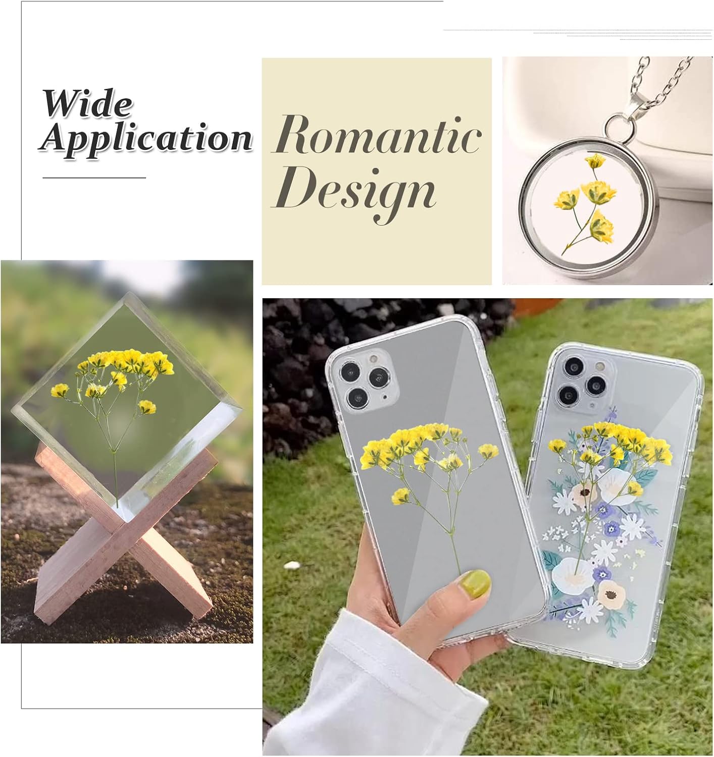Yellow Natural Dried Gypsophila Flowers for Resin Art 42PCS