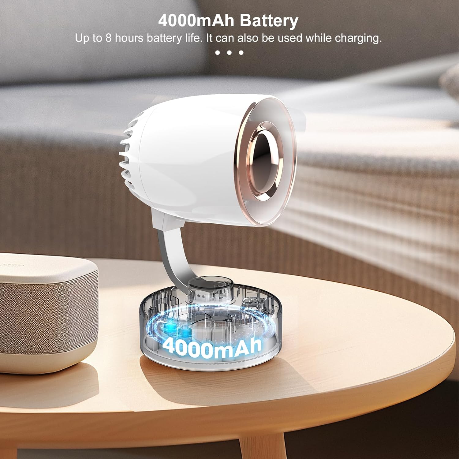 MrYoung Quiet Desk Fan - 4-Speed USB-C Rechargeable with 150 Oscillation