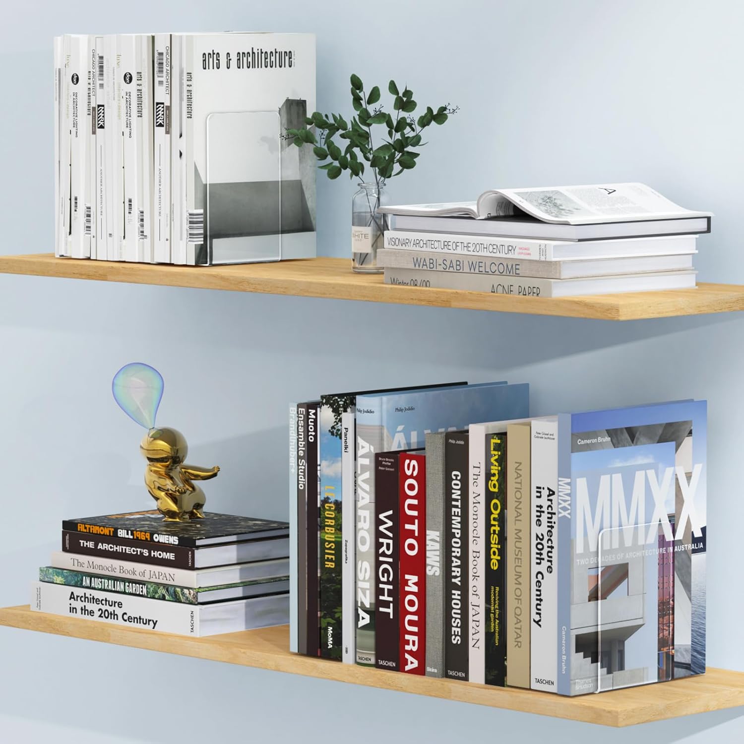 Acrylic Bookends 4 Pcs Clear Book Holders for Shelves