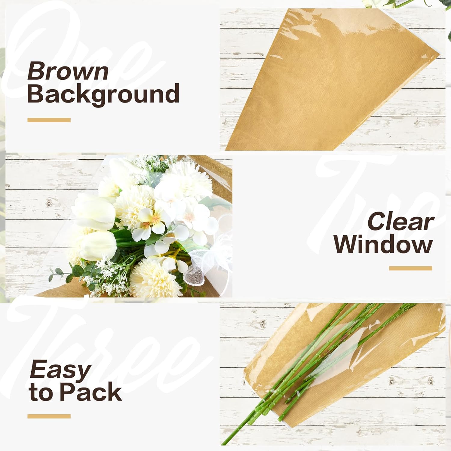 CLUEWR 50PCS Flower Bags with Ribbons for Bouquets