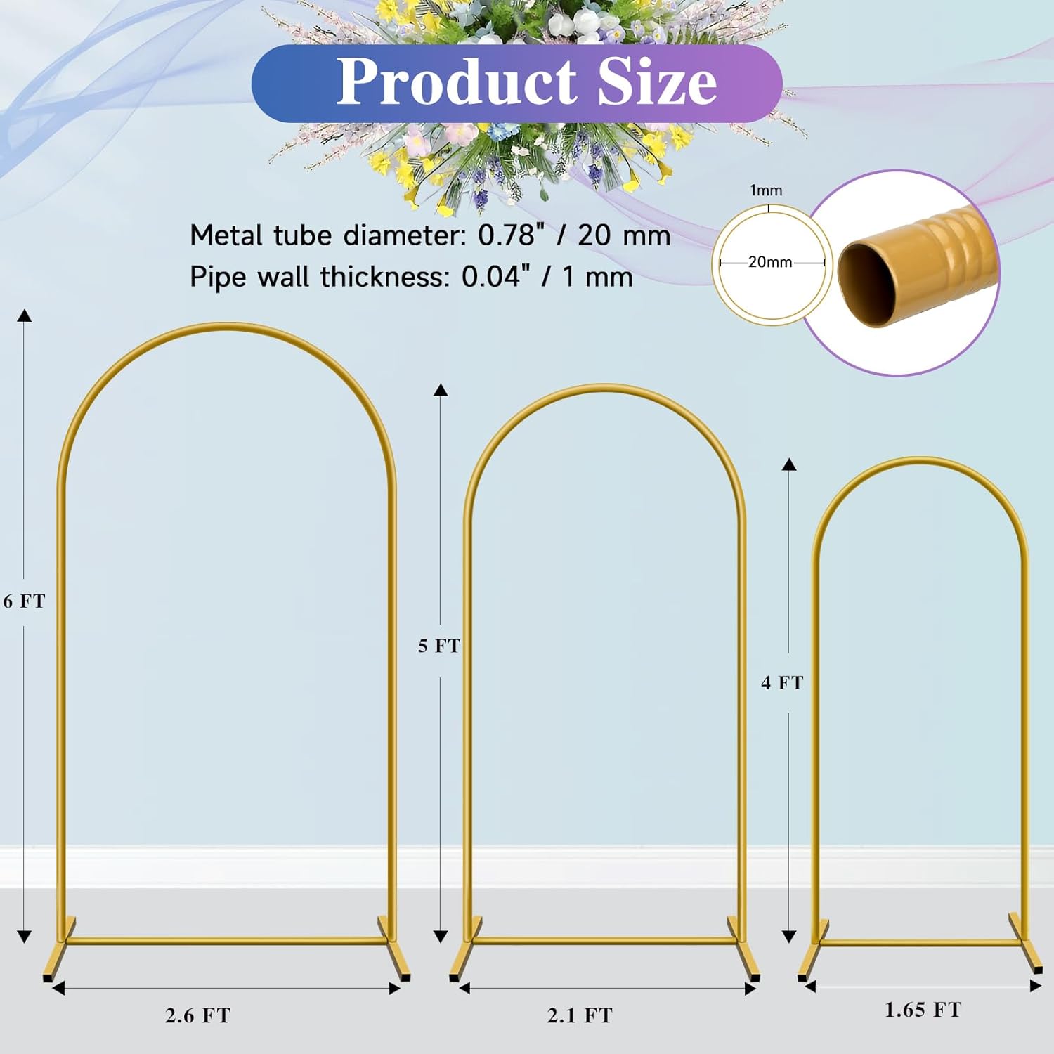 HEMMOTOP Metal Arch Backdrop Stand Set of 3
