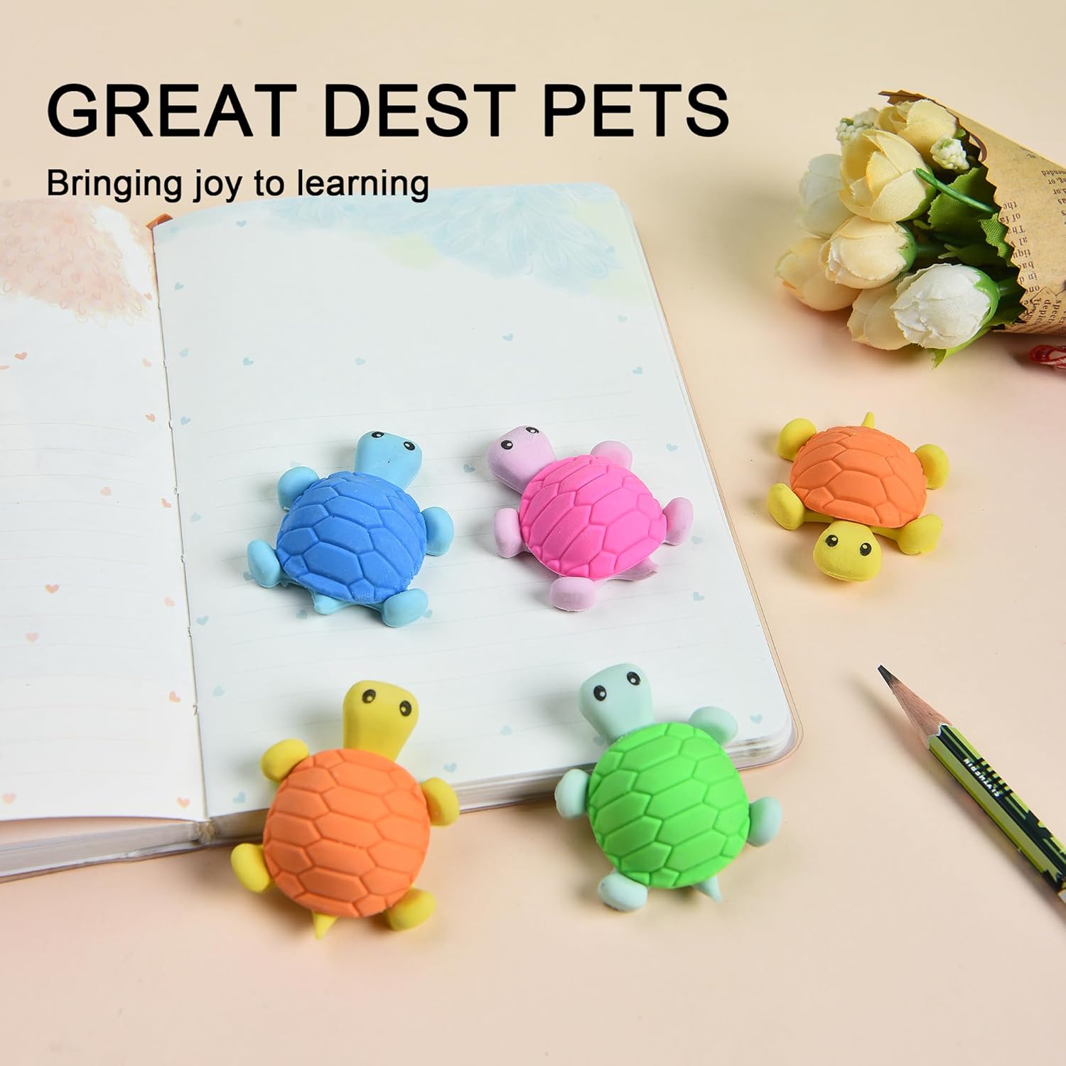 16 Pcs Cute Turtle Pencil Erasers for Kids