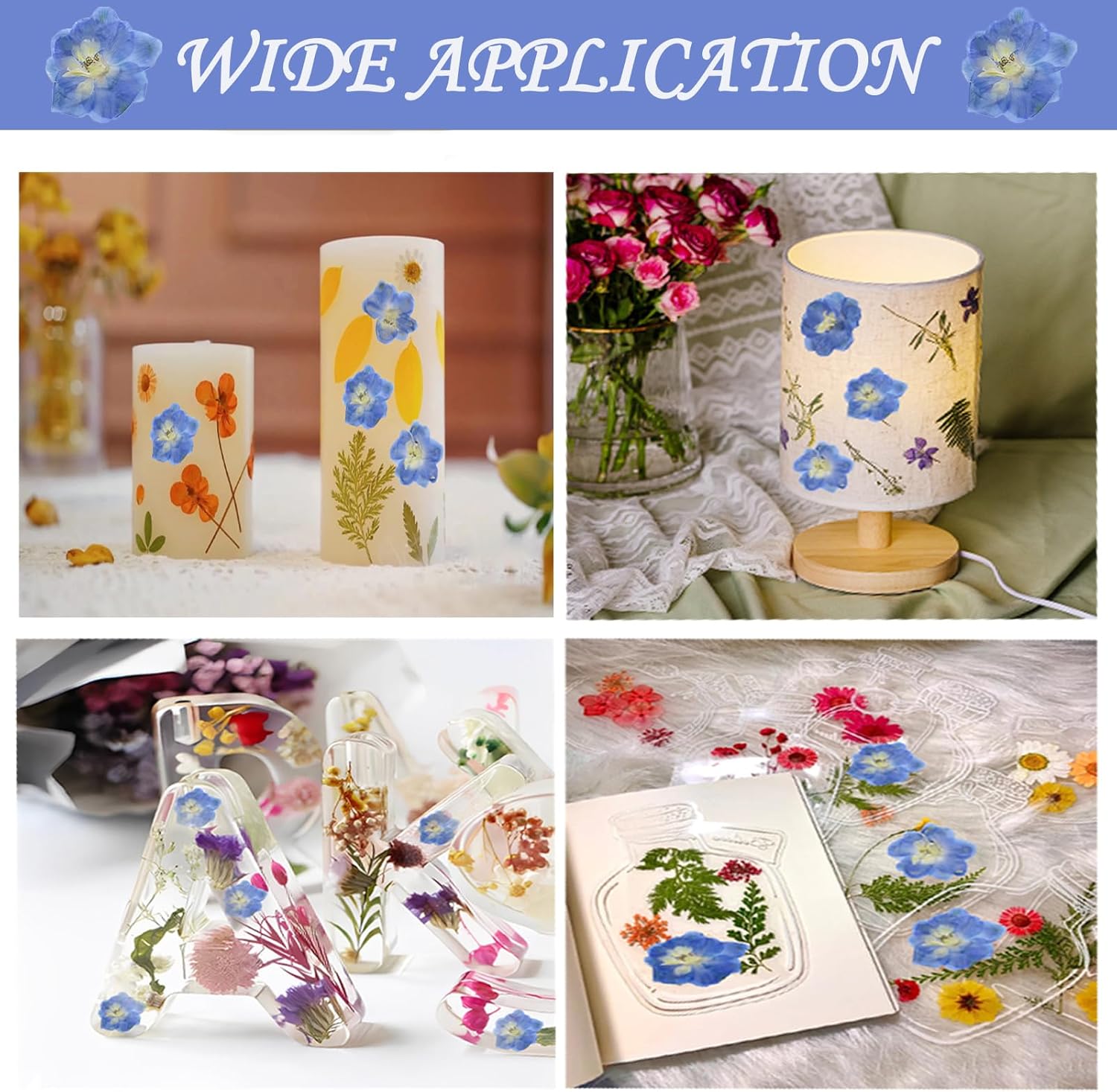 Blue Dried Larkspur Flowers 60PCS for Resin Craft Decor