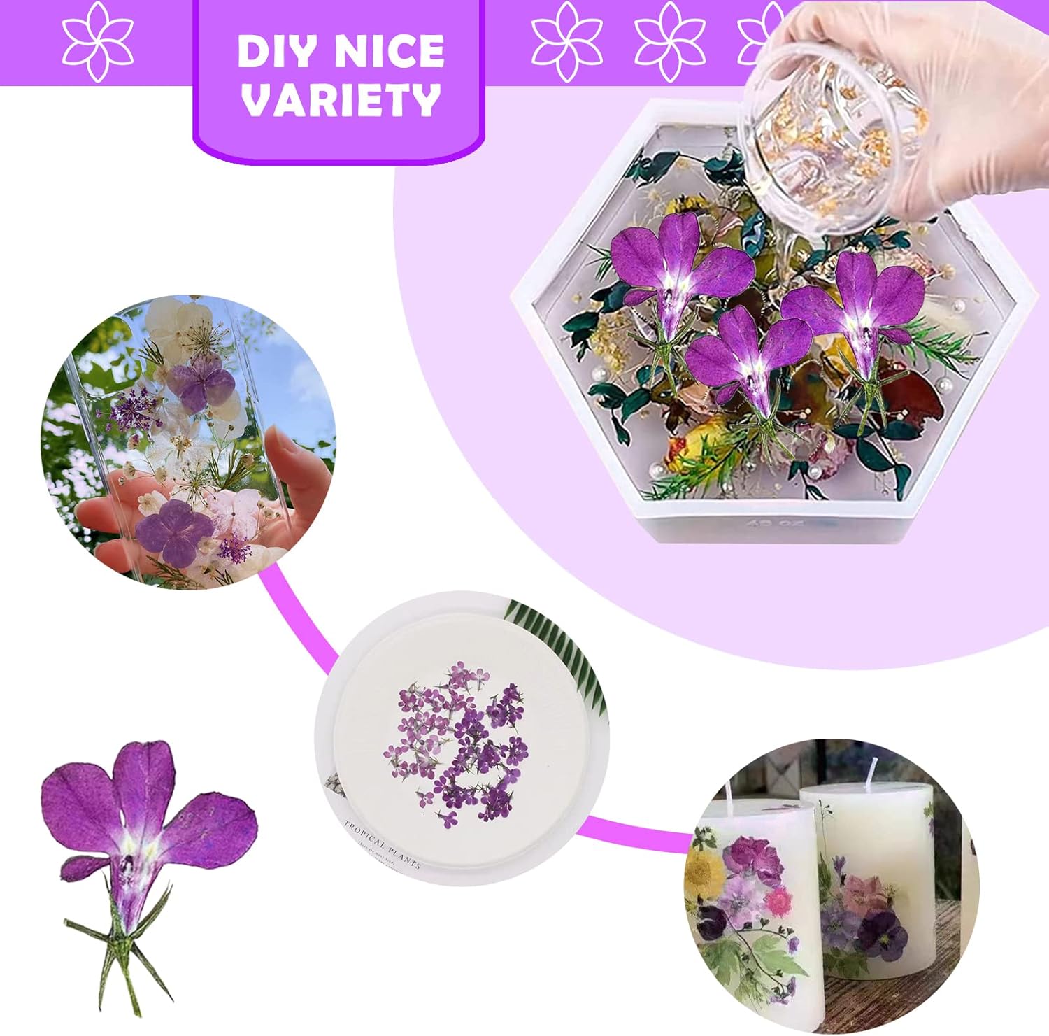 Purple Dried Flowers for Resin Crafts 60PCS