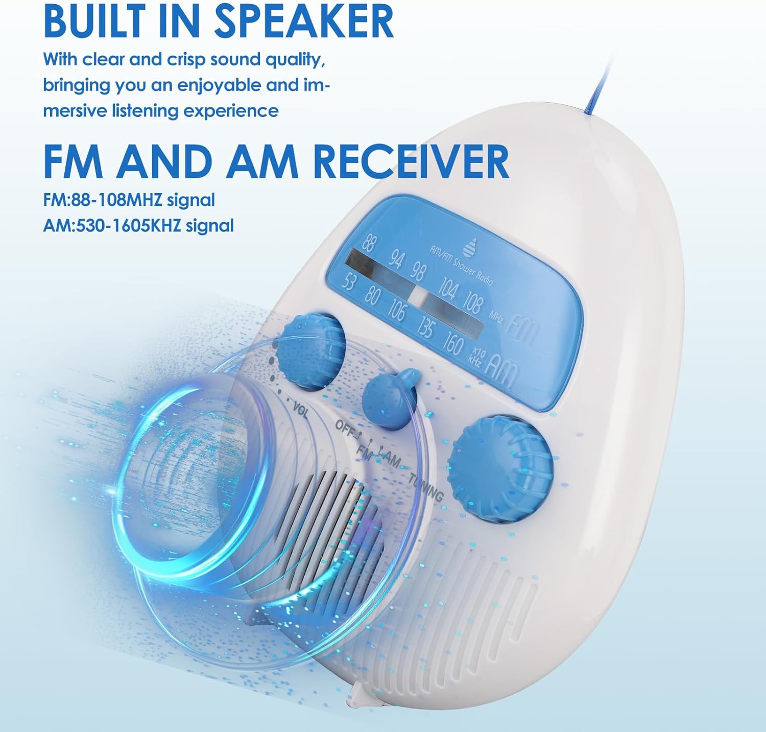 Zopsc AM FM Shower Radio with Rotating Knob