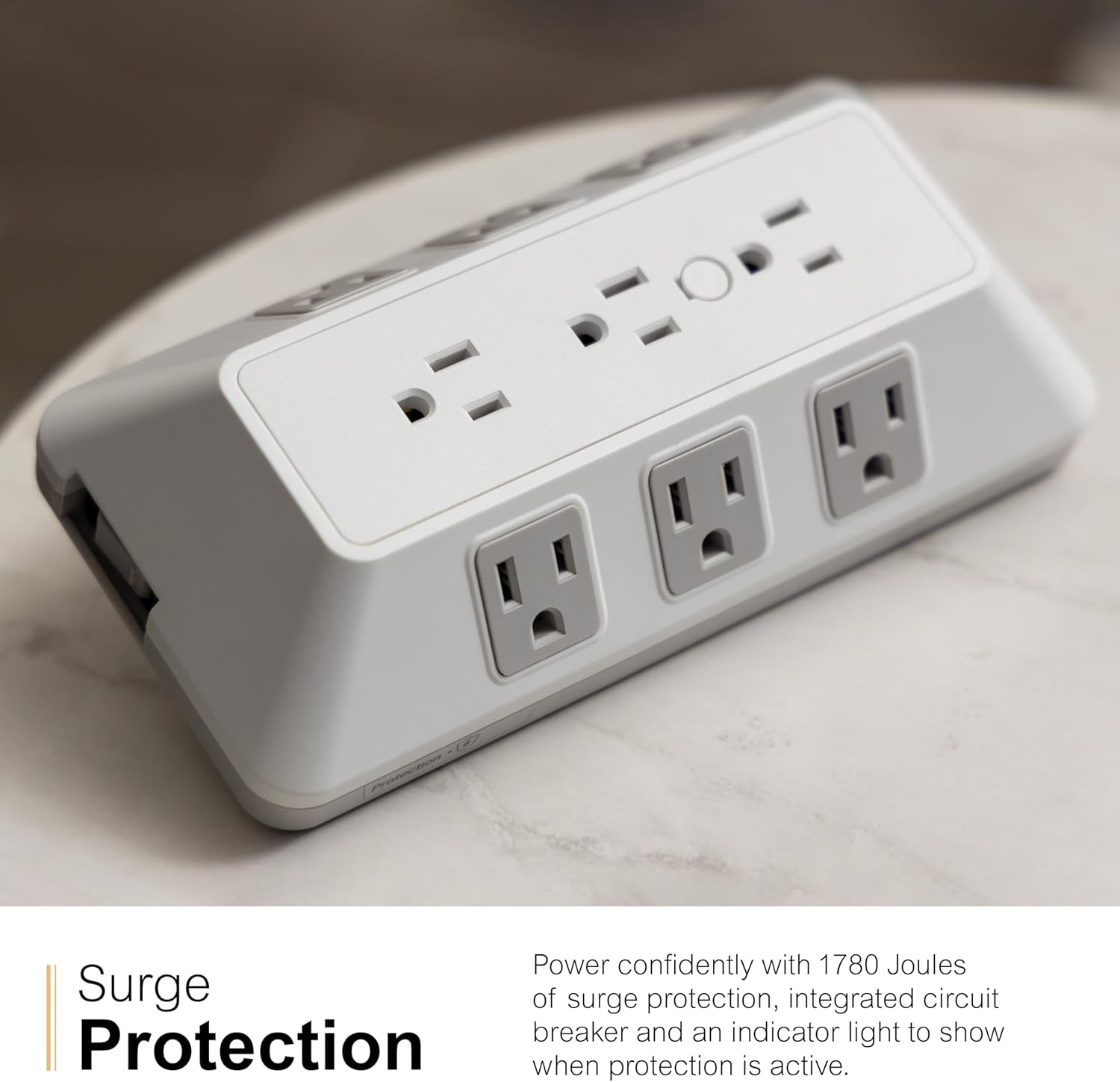 GE 9 Outlet Surge Protector Wall Tap White Gray