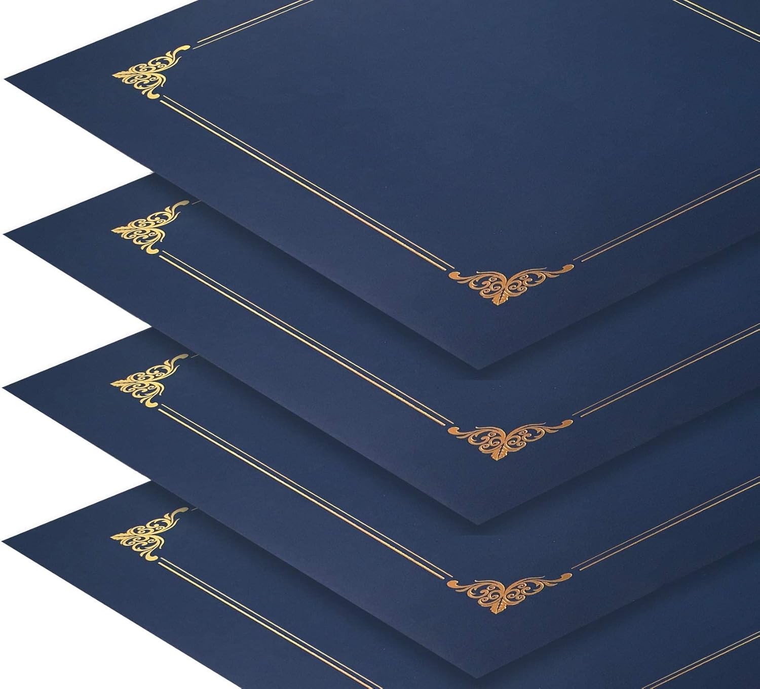 25 Pack Navy Blue Certificate Holders with Gold Foil Border