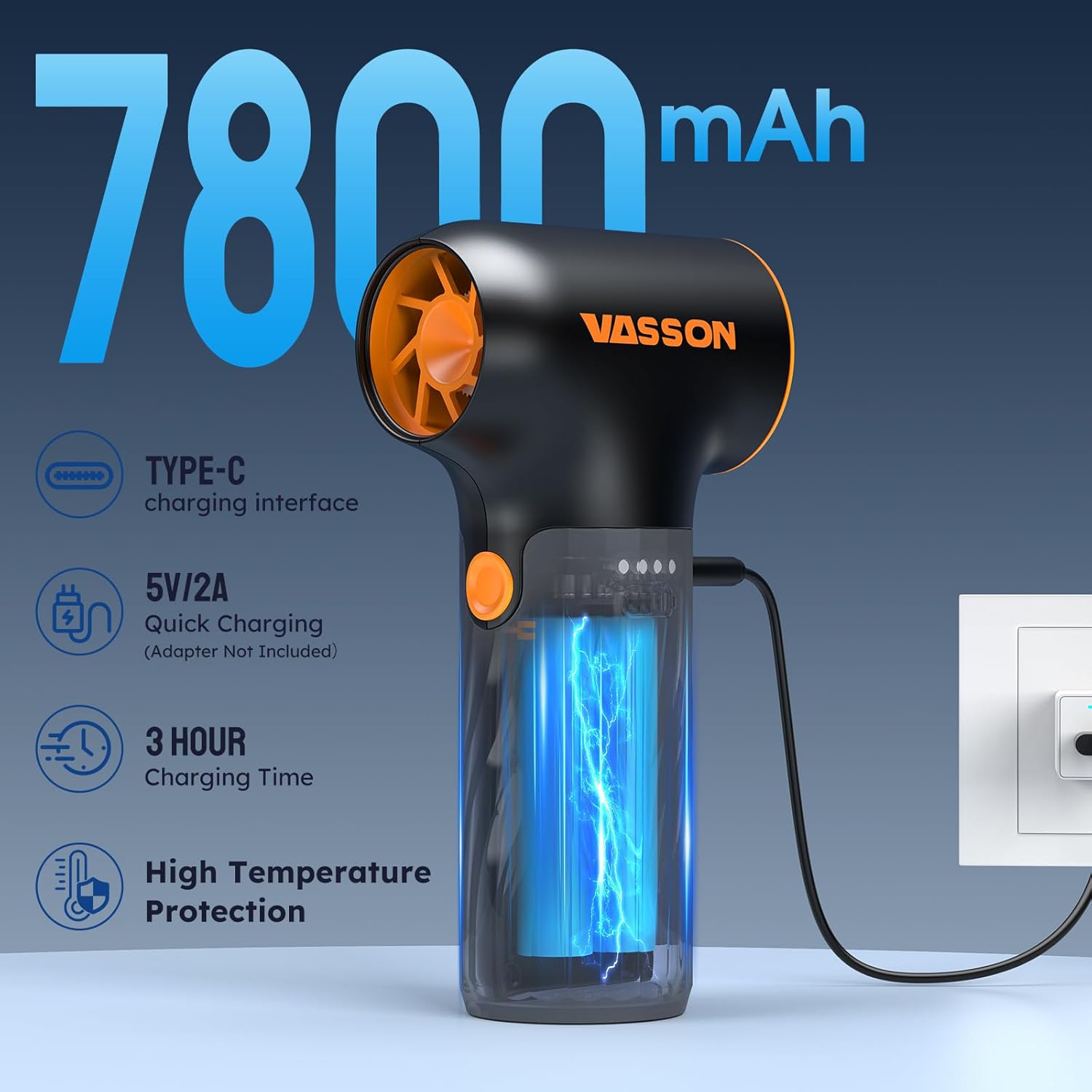 VASSON Cordless Compressed Air Duster with Brushless Motor 260000RPM