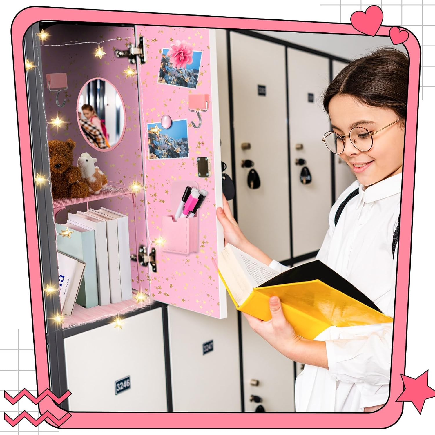 Pink Locker Accessories Set with Magnetic Mirror and Whiteboard