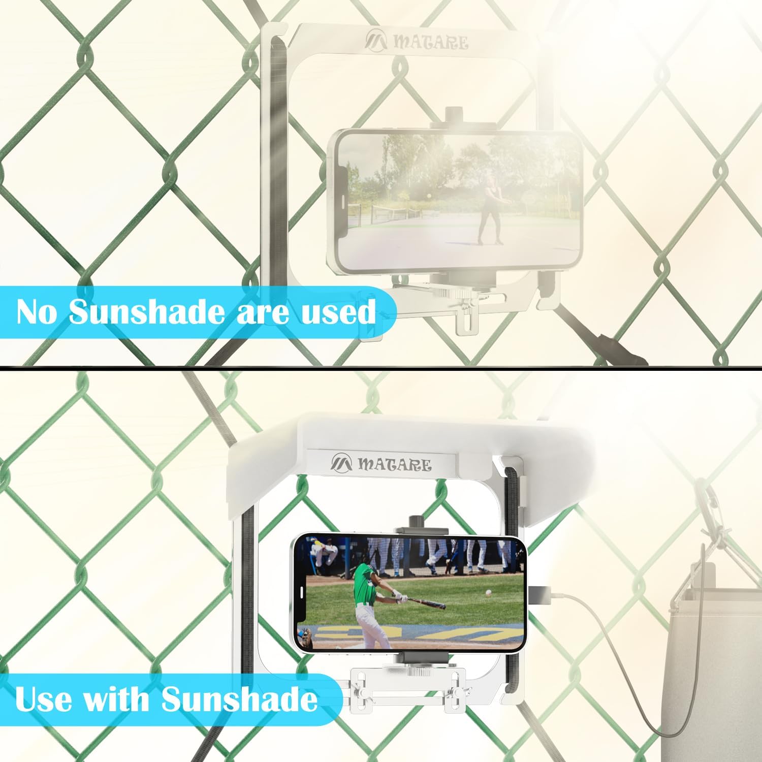 Cell Phone Fence Mount with Shade and Power Bank Bag