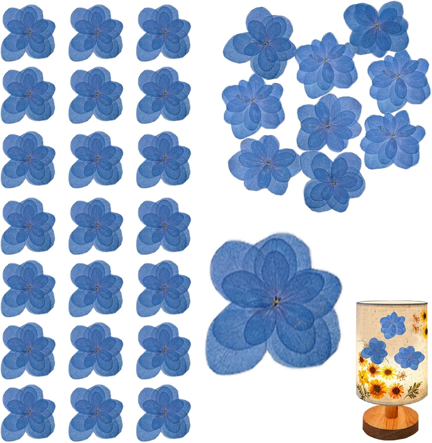 Blue Dried Flowers Double Hydrangea Resin Crafts Embellishments 60PCS