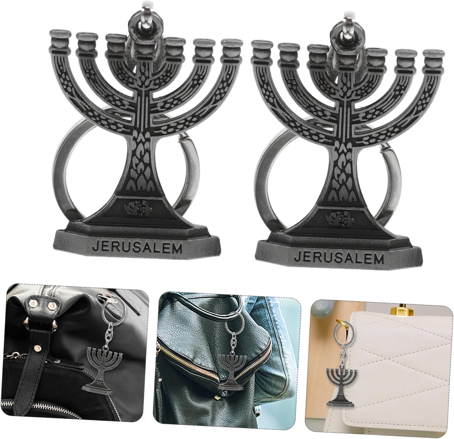VOSAREA 4PCS Stainless Steel Menorah Keychain Pendant