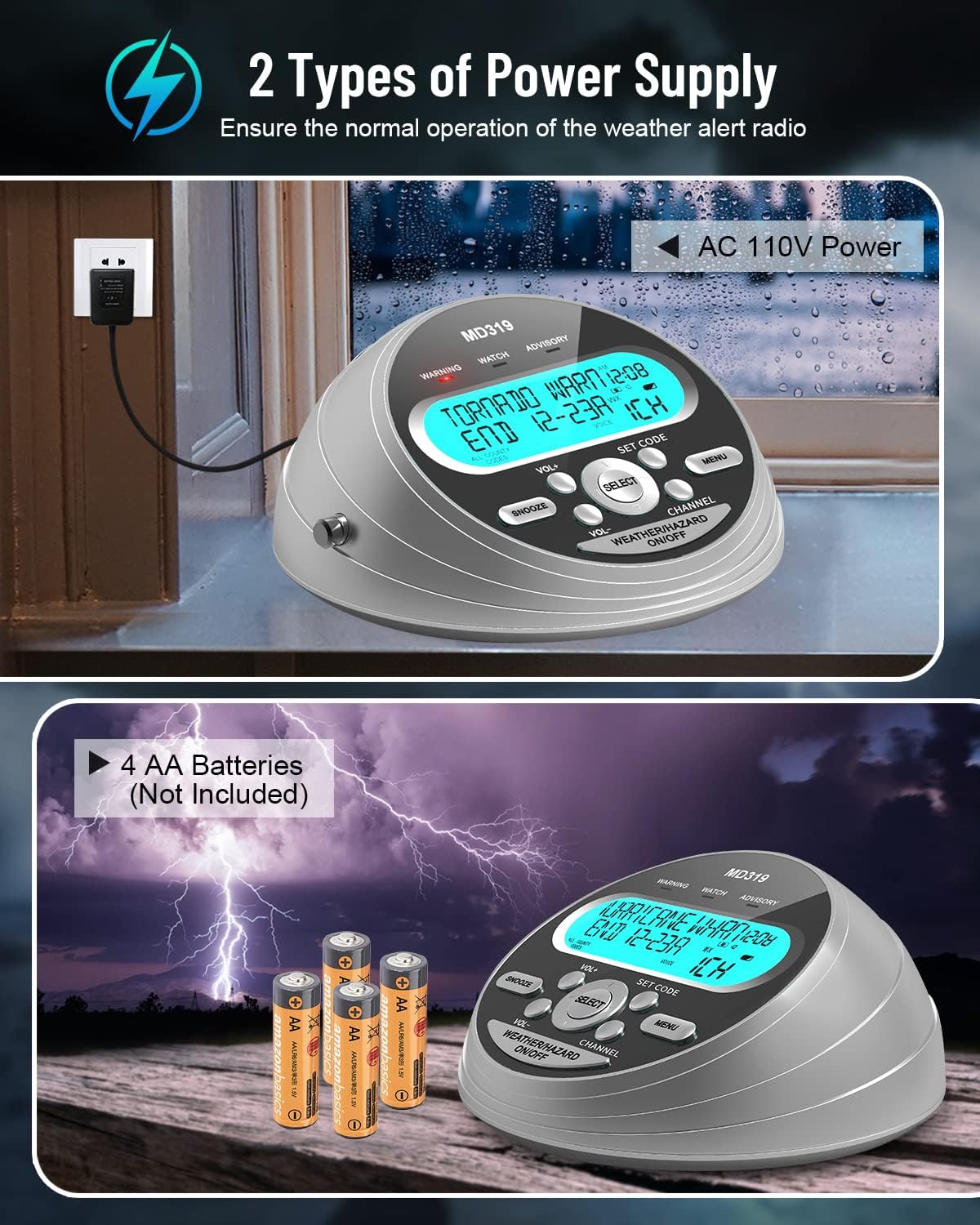 NOAA Weather Alert Radio with SAME and Battery Backup