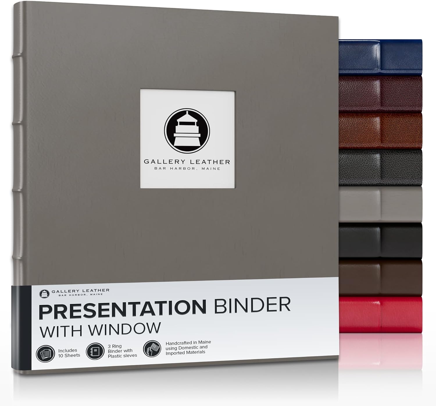 Gallery Leather 3 Ring Binder with Window 125 Thick Freeport Slate