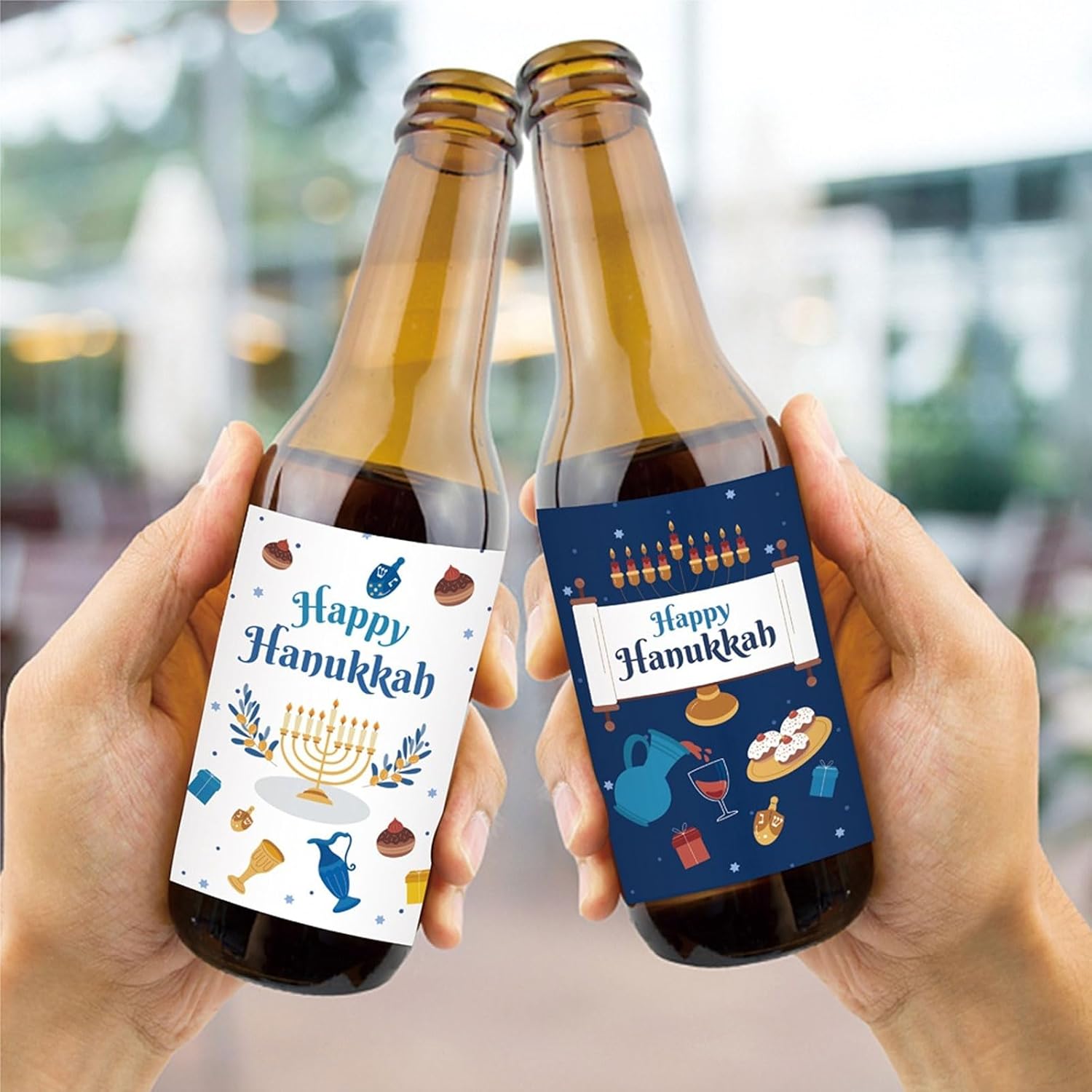 Happy Hanukkah Wine Labels Sticker 12 Sheets