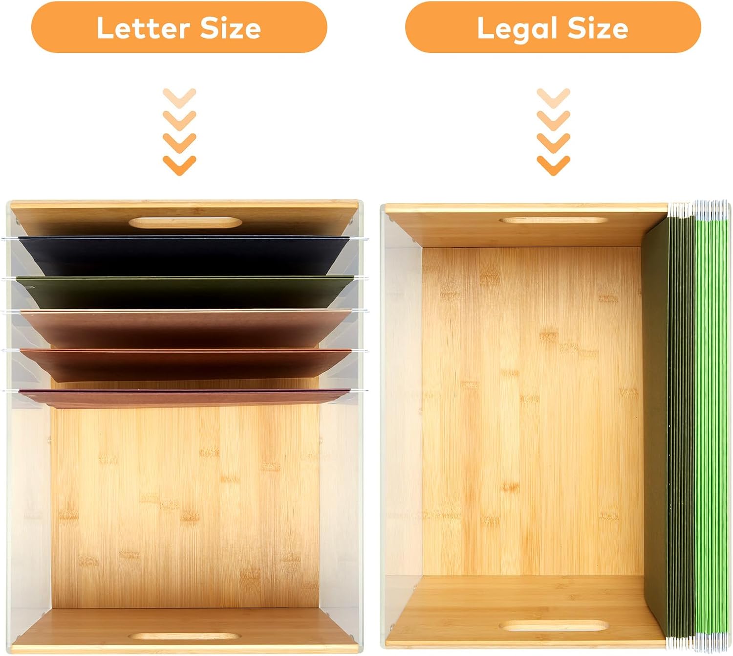 Bamboo Acrylic File Box Organizer with Handle