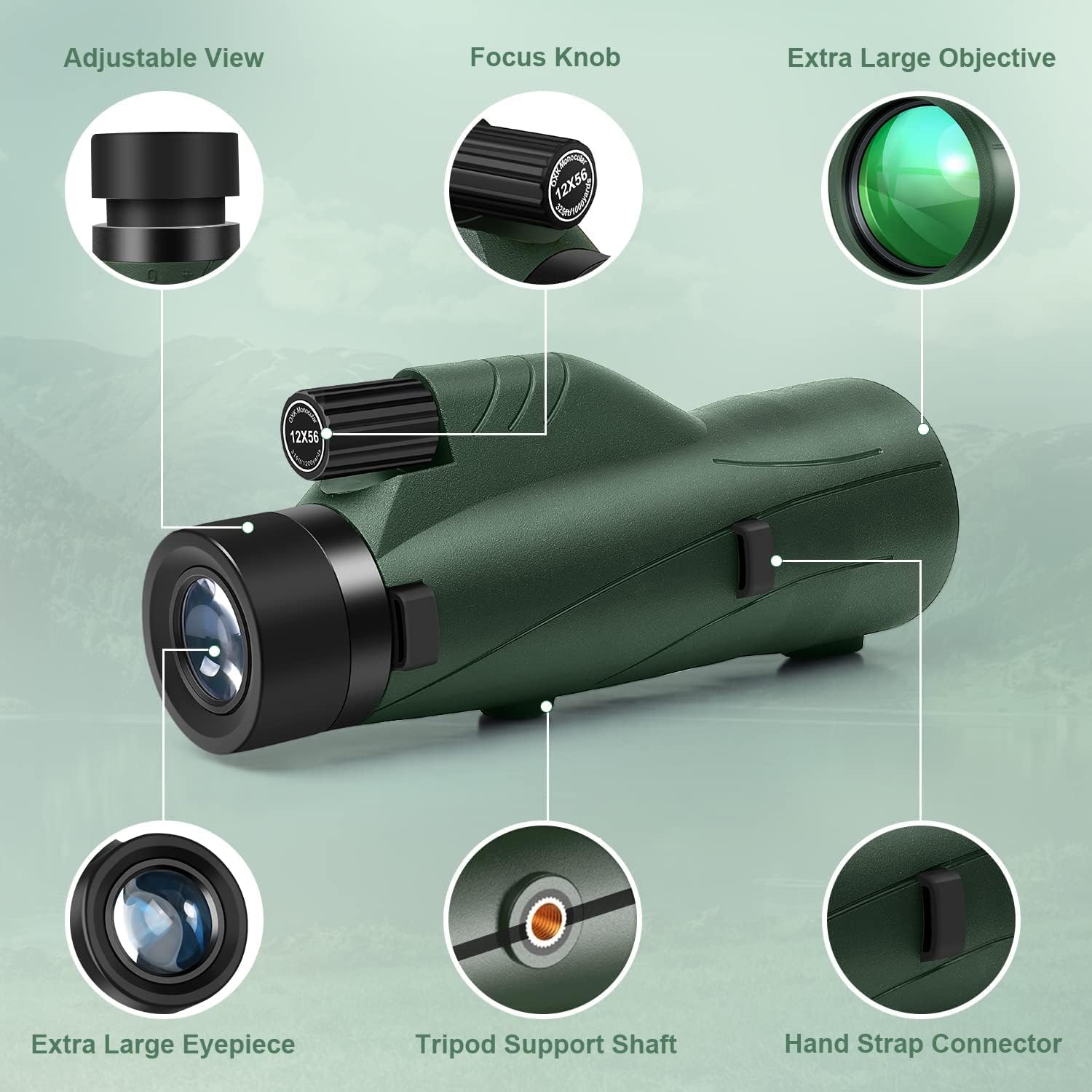 12x56 High Power Monocular with Tripod and Smartphone Adapter