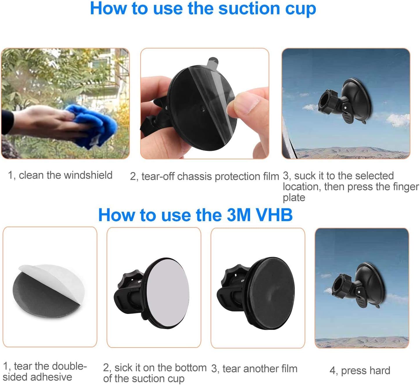 Universal Dash Cam Suction Mount - 360 Rotating for Multiple Models