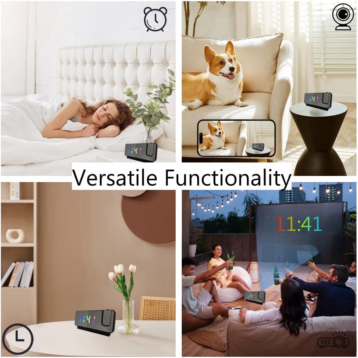 HD 4K Hidden Clock Camera with Color Projection