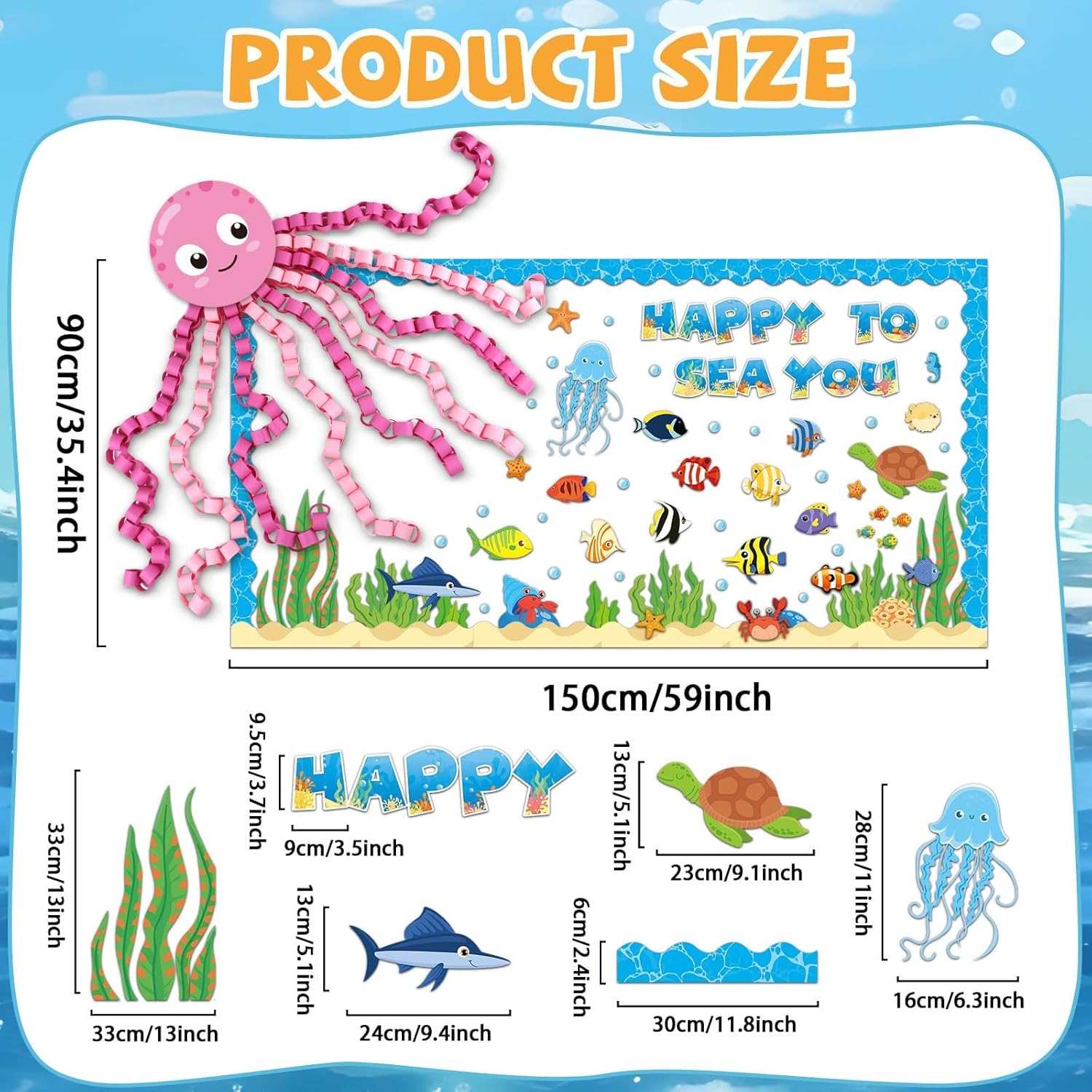 Justforjoyful 93 Pcs Ocean Animal Bulletin Board Decor Set