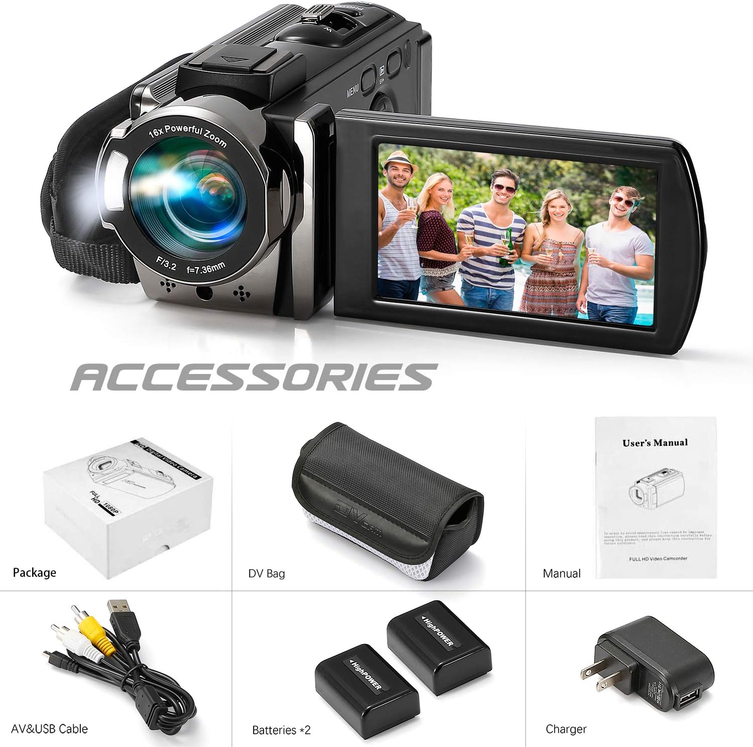 Kimire Full HD 1080P Camcorder with 2 Batteries
