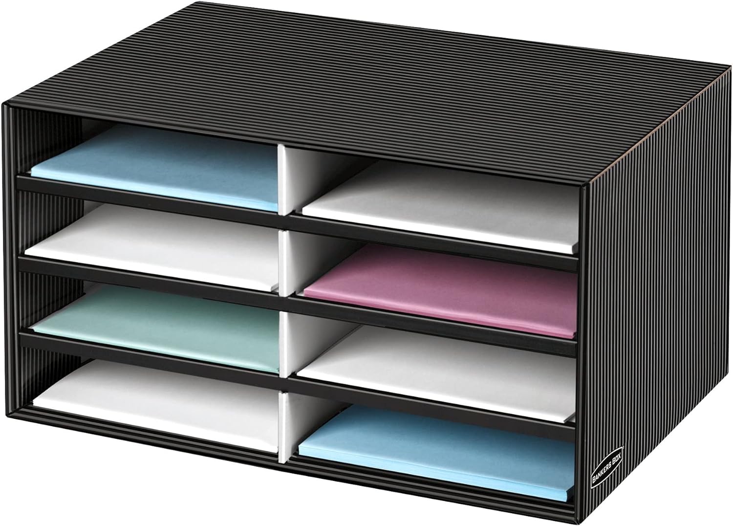 Bankers Box Eight Compartment Literature Sorter Black Gray Pinstripe