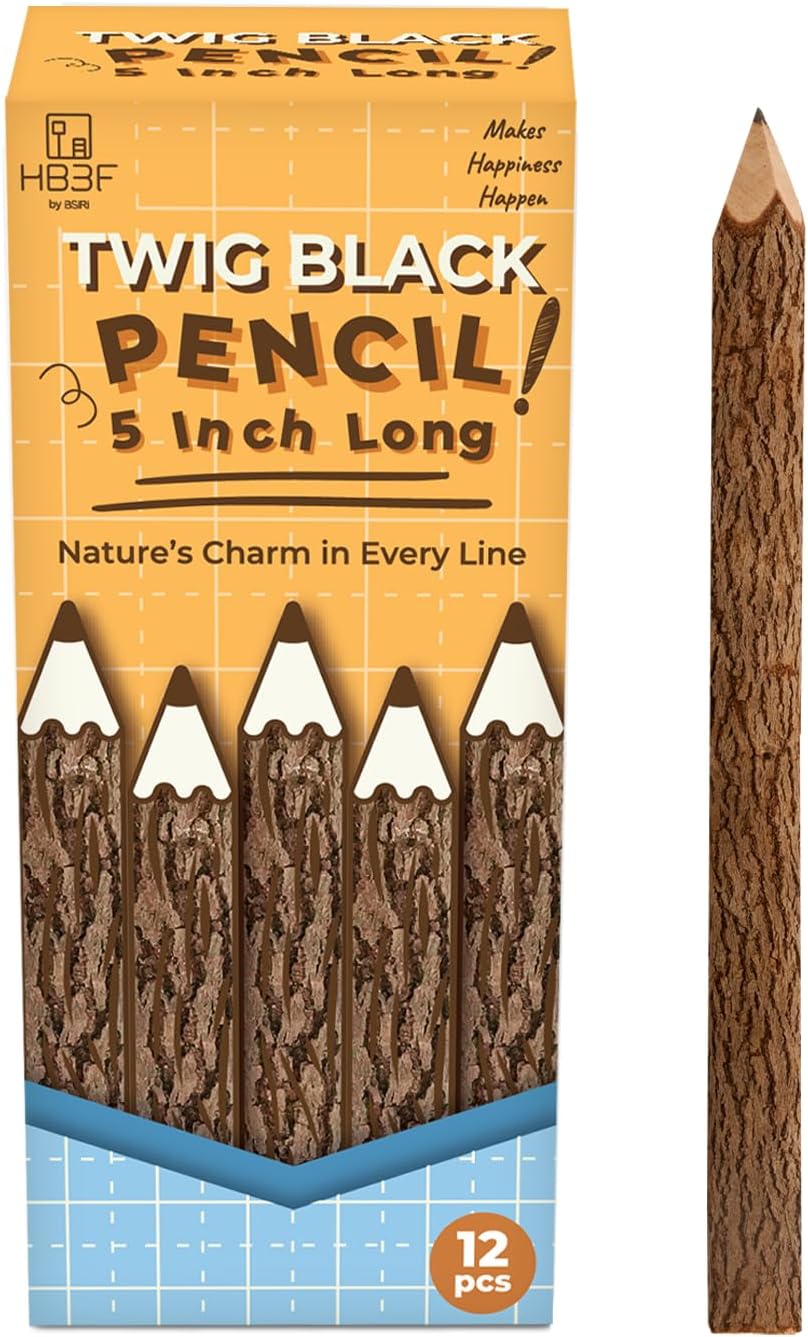 BSIRI Natural Wood Graphite Twig Pencils Set of 12